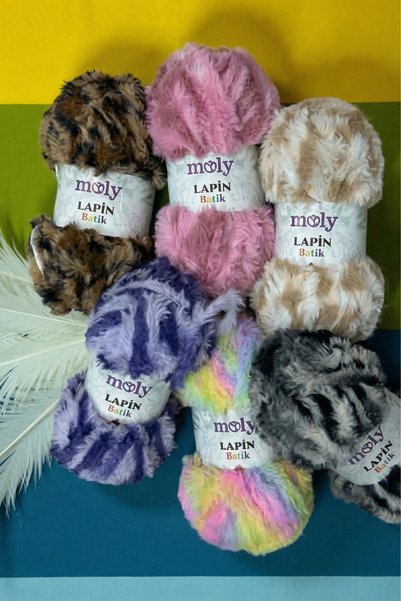 Moly Lapin Batik Tavşan Tüyü Dokulu Peluş Ebruli Örgü İpi 100gr - [Color No: P31]