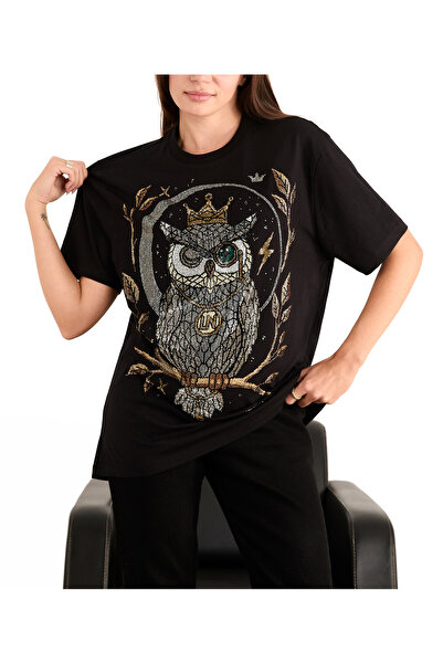 Linea Noir STR7G-Görünmeyeni Gören, Taşlı T-shirt , %100 Pamuk,Uniseks, Siyah...