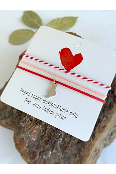 Atölye Merdiven Sallantılı Kedi Detailed 3-Piece Red Bracelet Set Red Salmon ...