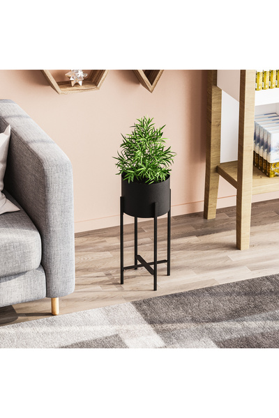 MOİRA Dekoratif Siyah,Metal Saksılık 48x23x23 cm Modern Ayaklı Siyah Çiçeklik...