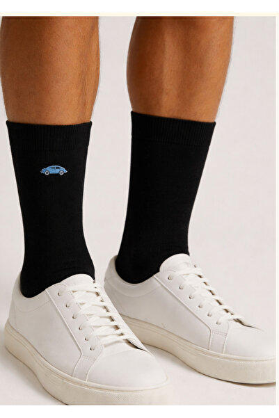 Katia&Bony Men's Blue Car Embroidered Socks Black