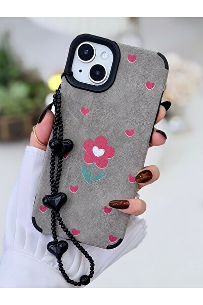 Go Aksesuar غطاء سيليكون مرن متوافق مع آيفون 15 - 14 و13 بتصميم زهور بوردو مع...