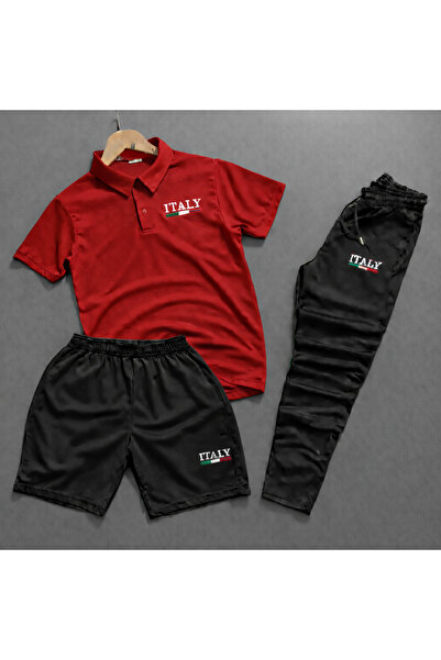 NOFLEN Set de pantaloni scurți și trening cu guler polo, imprimat ITALY, 3 piese