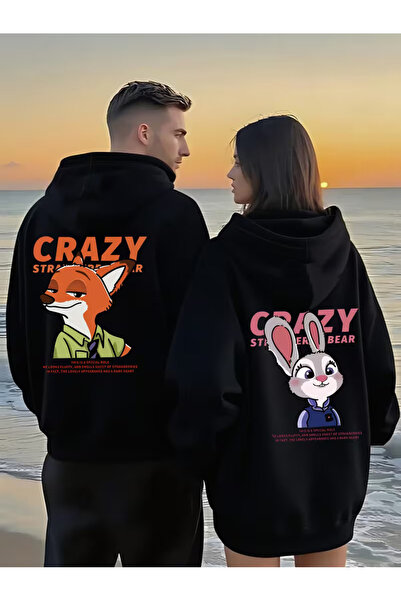 darkopia Sevgili Çift Kombini Zootopia Crazy Sırt Baskılı Tasarım Kapüşonlu S...