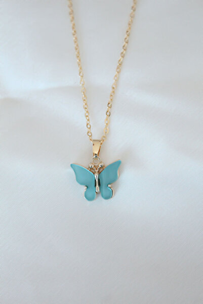 Clariss Gold Plated Turquoise Color Pearlescent Butterfly Necklace - Lisinya