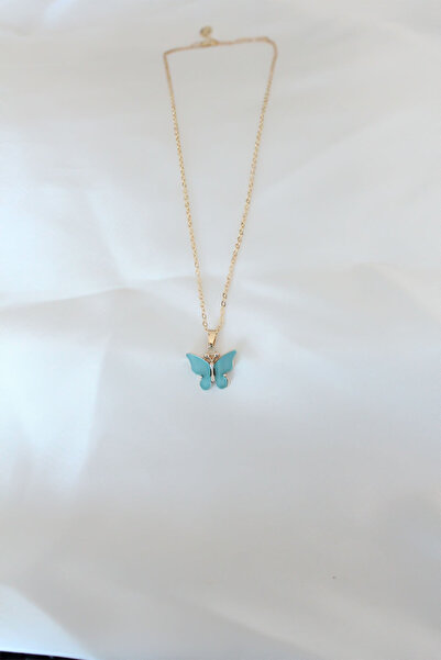 Lisinya قلادة على شكل فراشة مطلية بالذهب بلون الفيروز اللؤلؤي -