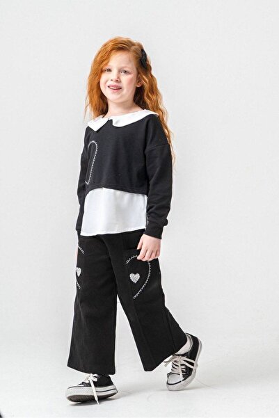 ARBİ kids Детски комплект от две части за момичета, черен, с елегантен яка въ...