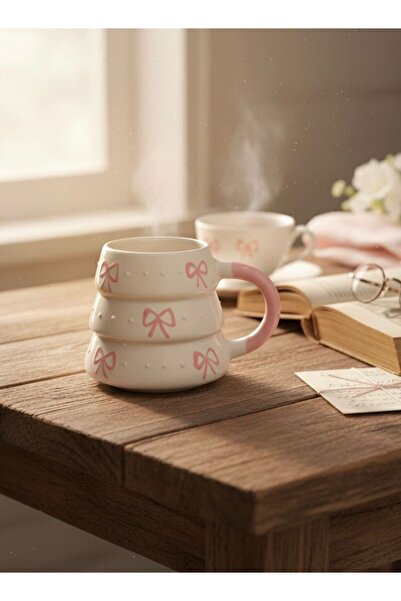 SeraCEY Fiyonk Desenli El İşlemeli Özel Tasarım El Yapımı Seramik Kupa