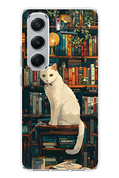 TechTree Tecno Camon 40 Compatible Bookshelf White Cat Design Printed Silicon...
