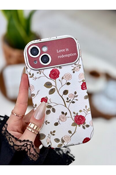 Go Aksesuar iPhone 15 Compatible Plating Camera Print Rose Design Model Silic...
