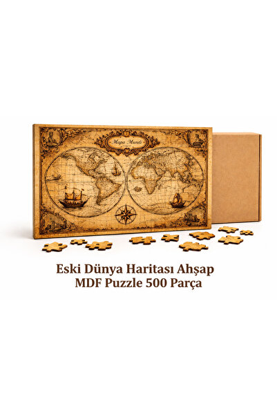 EXİN Eski Dünya Haritası Ahşap Puzzle 500 Parça – Vintage Klasik Harita