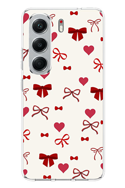 TechTree Tecno Camon 40 Compatible Burgundy Hearts and Bows Printed Silicone ...