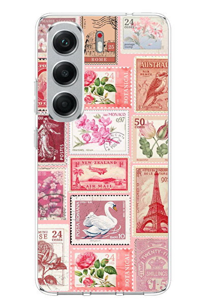 TechTree Tecno Camon 40 Compatible Pink Postage Stamps Printed Silicone Case