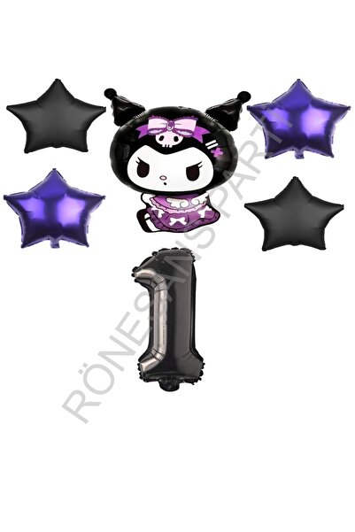 RÖNESANS PARTİ Renaissance Kuromi Number Purple-Black Star Foil Balloon Set A...