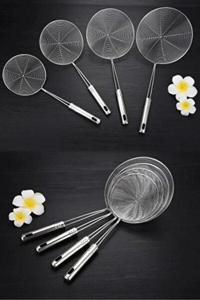 Maridet 4lü Çelik Kevgir Süzgeç Metal Saplı Yağ Süzgeci Tel Kepçe | Kabak Seb...