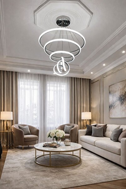 luminza tasarım halka 3 lü krom avize kumandalı 3 renk ısık