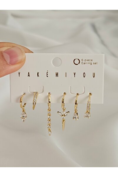 Zivazer Store kadın kararmaz vip 14k gold renginde 6'lı halka küpe