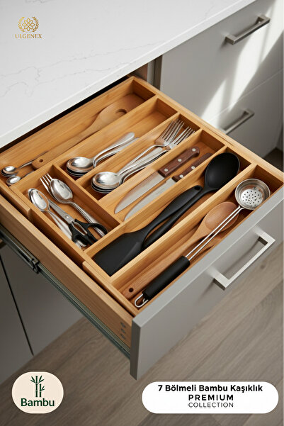 Ulgenex Bambu Sürgülü Çok Amaçlı Çekmece İçi Kaşıklık 7 Bölmeli - Ayarlanabil...