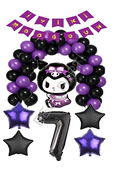 BEST PARTİ Best Kuromi Happy Birthday Written Number Star Foil and Latex Ball...