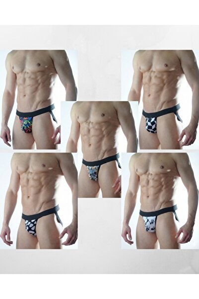 5'Li Baskılı Erkek Jockstrap Seti - Arkası Açık Sporcu İç Giyim