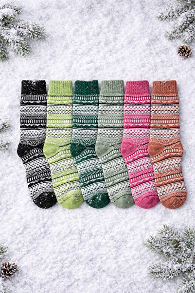 PatiPati 6'LI YÜN ÇORAP –Kışlık Kalın Örgü, Desenli Sıcak Çorap