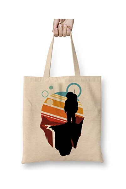 Toyaso Astronaut Space White Cloth Bag Long Handle Shopping Bag Beach Bag