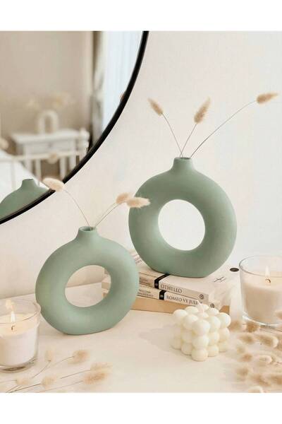 Hestia Home Σετ 2 Κεραμικών Δαχτυλιδιών Μικρό Σετ Πράσινο του Νείλου