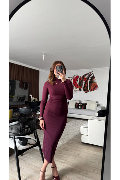 LOVENT BUTİK Bordo uzun elbise