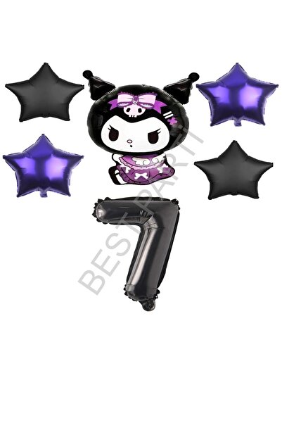 BEST PARTİ Best Kuromi Rakam Purple-Black Star Foil Balloon Set Age-7