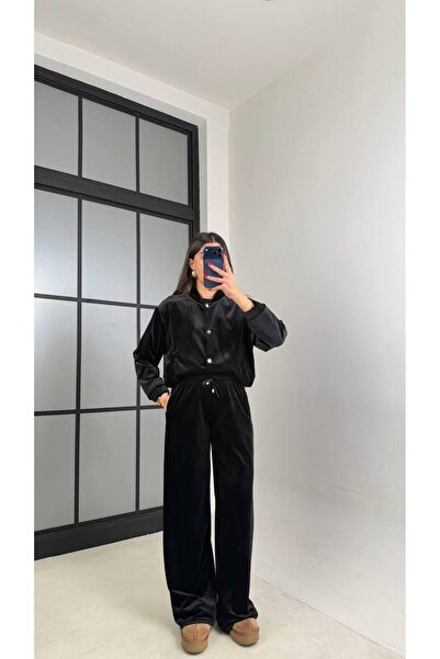 Miss Beyoğlu Women's Velcro Buttoned Lined Jacket and Elastic Waist Trousers ...