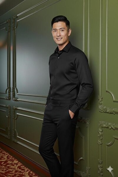 Calen Men's Slim Fit Cotton Satin Easy-Iron Shirt