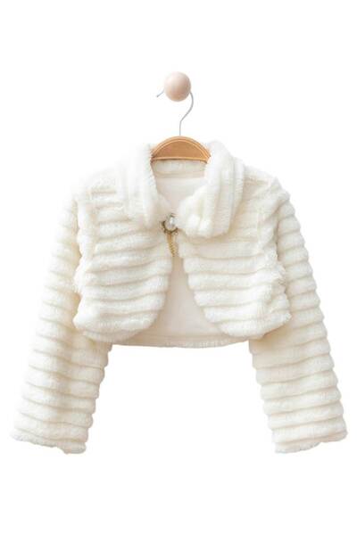 falcomini Girl's Striped Bolero Plush Jacket with Pearl Closure, 10/13 Years Old