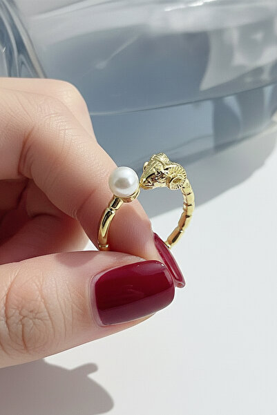 VAOOV 925 Ayar Gümüş İncili Koç Figürü Yüzük