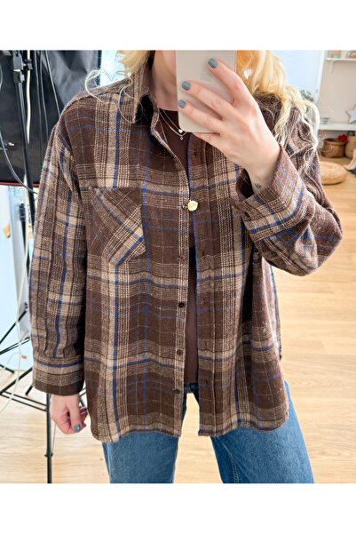 Modaonna Brown Blue Striped Lumberjack Shirt