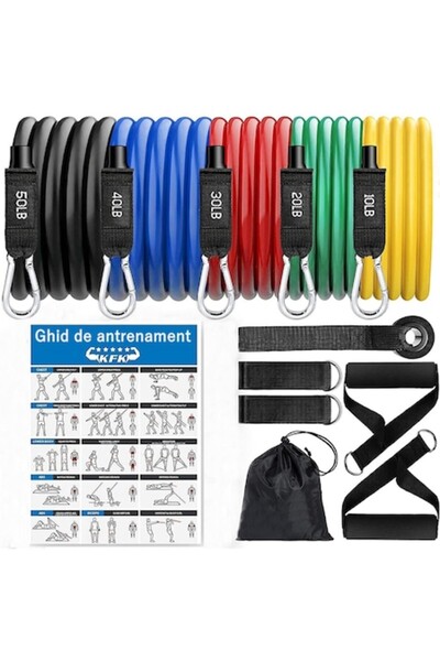 OEM Set de 11 benzi elastice pentru sport cu ghid de antrenament