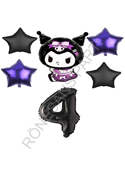RÖNESANS PARTİ Renaissance Kuromi Number Purple-Black Star Foil Balloon Set A...