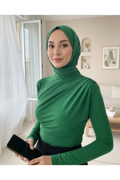 nedo7 Half neck gathered sandy blouse -green