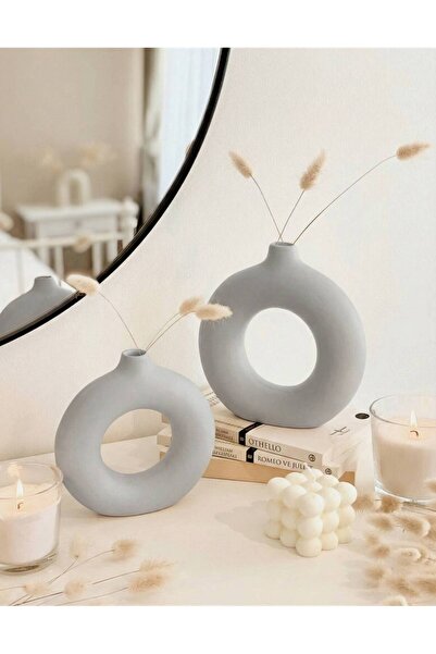 Hestia Home Σετ 2 Κεραμικών Δαχτυλιδιών Γκρι