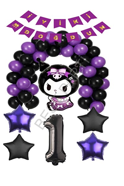 BEST PARTİ Best Kuromi Happy Birthday Written Number Star Foil and Latex Ball...