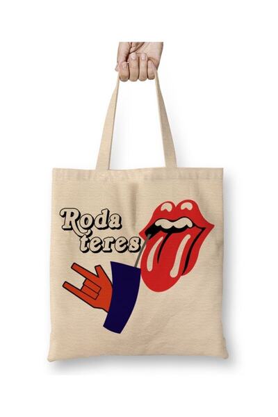 Toyaso حقيبة تسوق من القماش الأبيض من رودا تيريس رولينج ستونز بمقبض طويل، حقي...