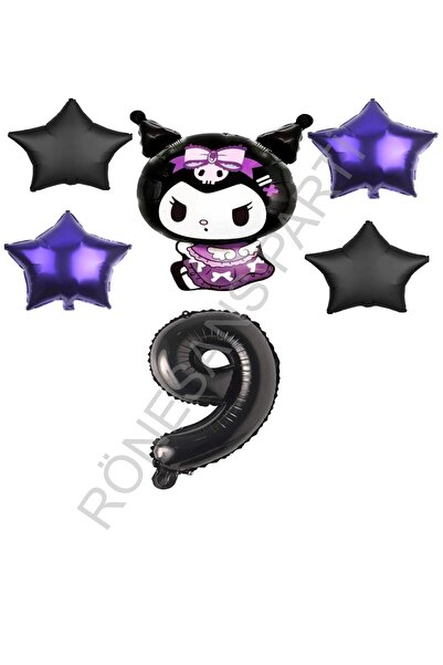 RÖNESANS PARTİ Renaissance Kuromi Number Purple-Black Star Foil Balloon Set A...