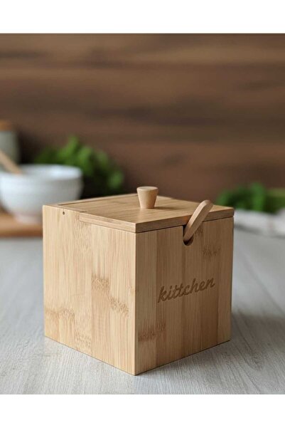 Home Bamboo, 12X12 Multi-Purpose Spice and Salt Box with Lid and Spoon – Kitc...