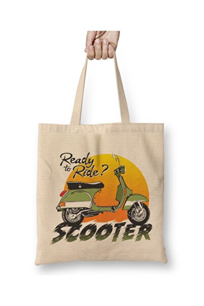Toyaso Vespa Mod Logo White Cloth Bag Long Handle Shopping Bag Beach Bag