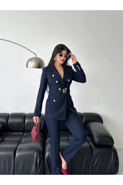 Bella Breeze Women's Gold Button Detailed Blazer Jacket Pants Suit