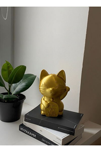 3D Altın Şans Kedisi Tasarımlı Dekoratif Kumbara-Para Biriktirme Kutusu