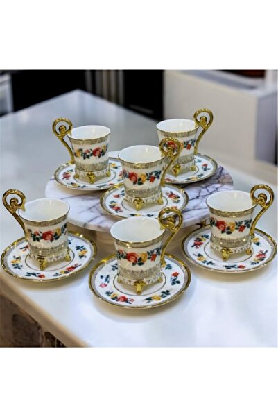 Kosova ÇİLİNGİR ZÜCCACİYE Ayaklı Porselen 6 Kişilik Türk Kahve Fincanı