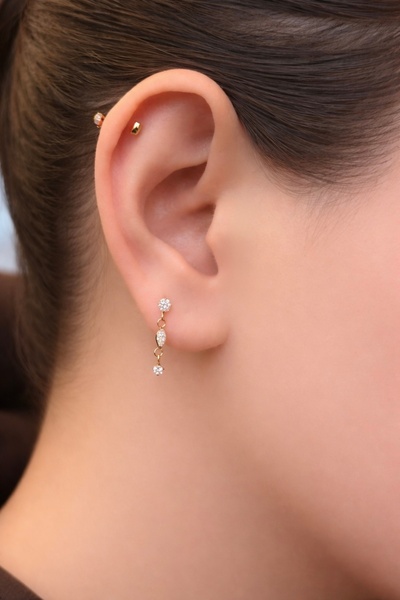 HOUSEKİ Kararmaz Paslanmaz Titanyum Sallantılı Flat Back Arkası Düz Piercing ...