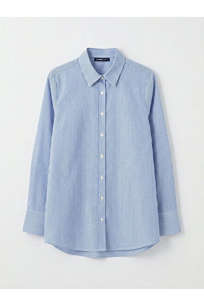 LC Waikiki Blue Striped Poplin Women's Shirt Tunic from Guli's Store