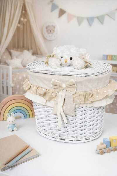 Dekorasyaa Set coș de jucării cu capac cu figuri ovale din răchită - Organiza...