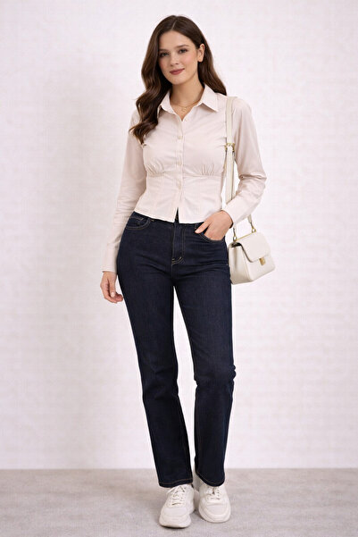Nagihan Butik Slim Fit Poplin Kadın Gömlek – Bel Oturtmalı, Uzun Kollu, Şık &...